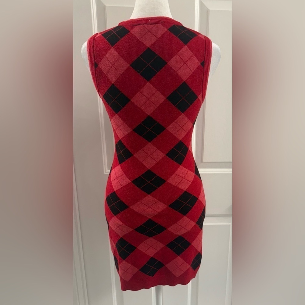 ZARA DIAMOND PATTERN KNIT DRESS S Red/Black - Picture 5 of 9